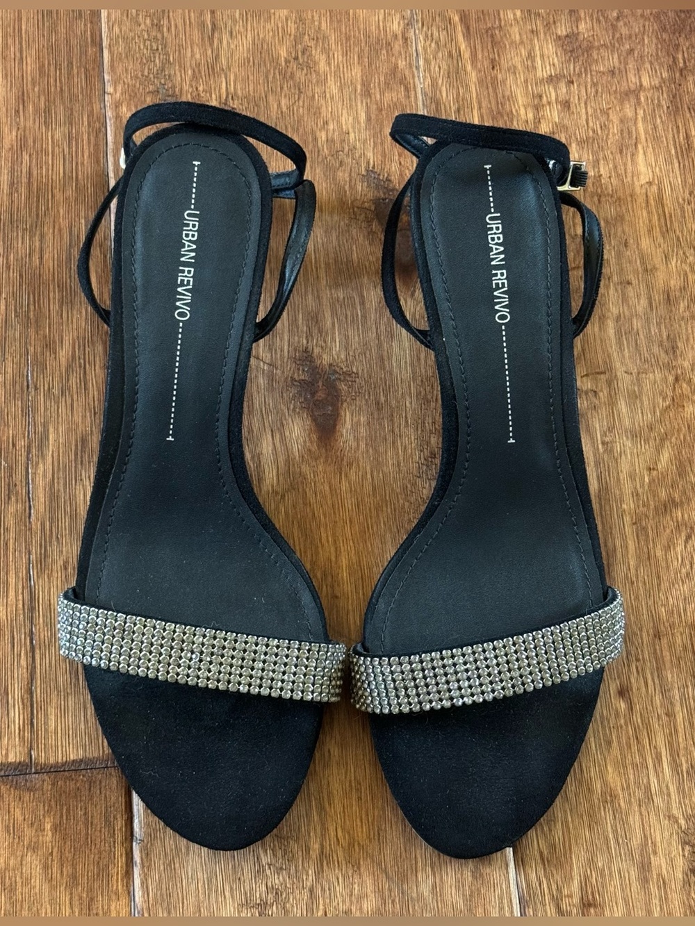 Black Rhinestone Strap Women's Sandals